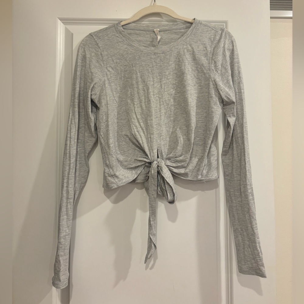 Lululemon Athletica Light Gray Tie-Front Long Sleeve Top